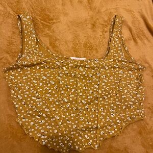 Daisy-Print Square Neck Cropped Tank in Mustard